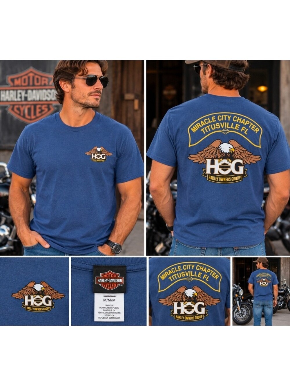 Harley-Davidson HOG Miracle City Chapter Titusville FL Eagle T-Shirt Blue M